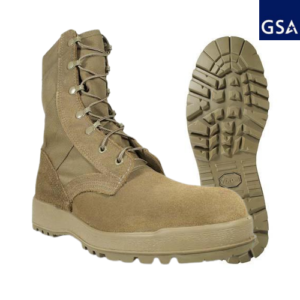This image portrays McRae Mil-Spec Hot Weather Coyote Boot w/ Vibram Sierra Outsole by Government Suppliers & Associates.